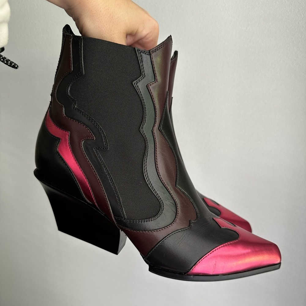 Sergio Rossi Women's Layered Panel Cowboy Detail Ankle Boots